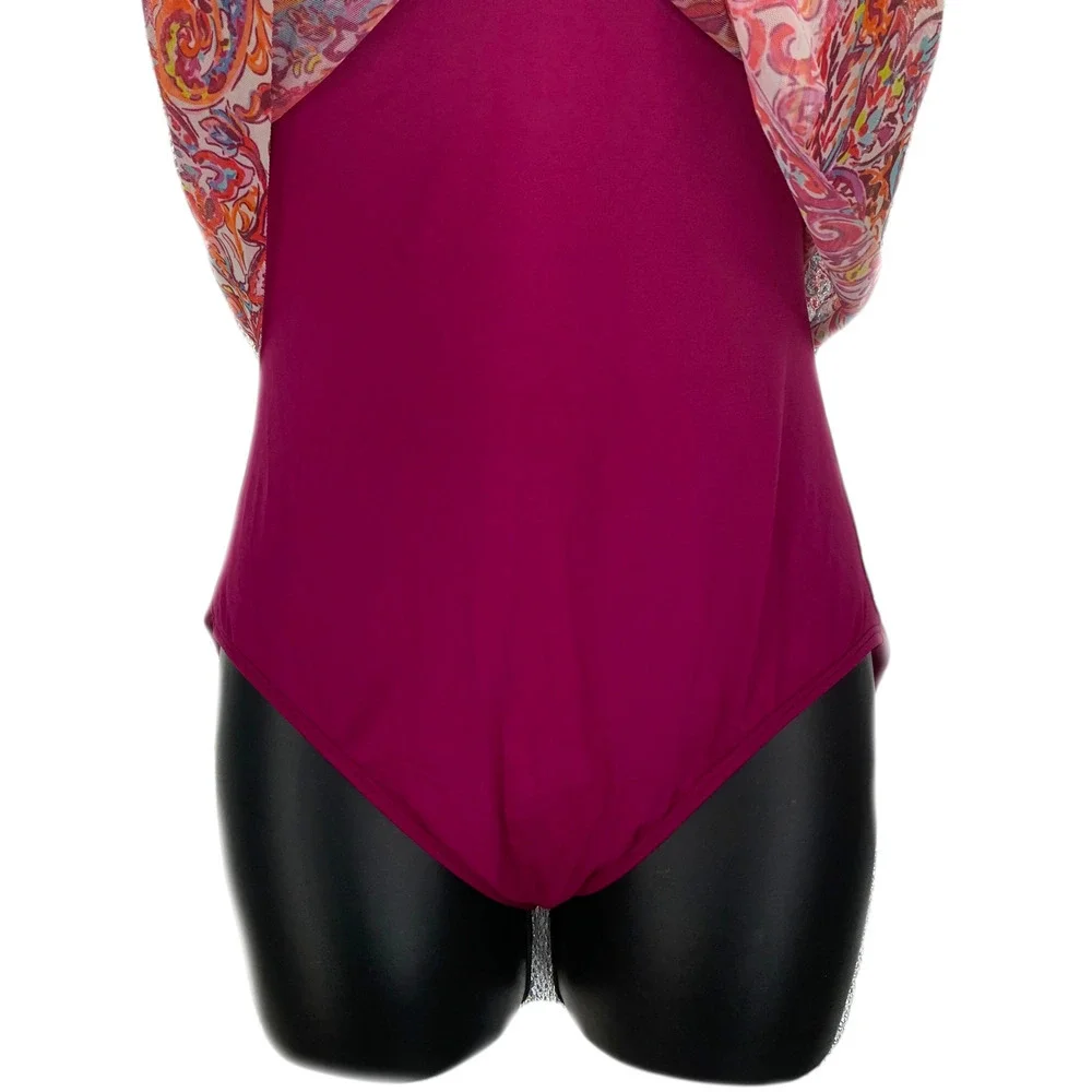 NEW Ralph Lauren Sz 6 Mesh Overlay Paisley Maroon One Piece Swimsuit Sample